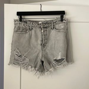 Gray Frayed Jean Shorts